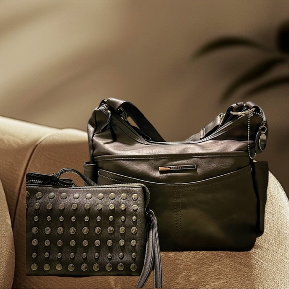 VintageY2K Rosetti Dark Gray Shoulder Bag and Studded Clutch Set new without tag - Picture 3 of 17